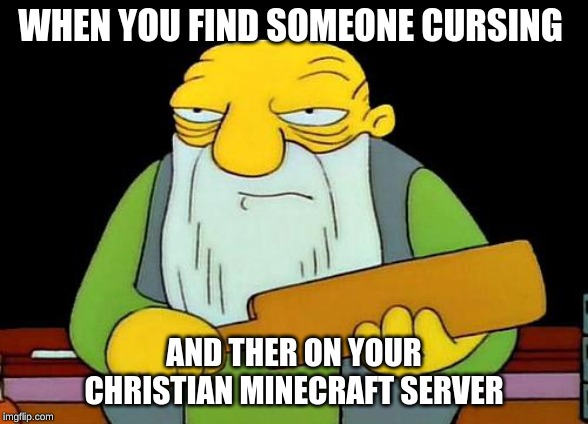 That's a paddlin' Meme | WHEN YOU FIND SOMEONE CURSING; AND THER ON YOUR CHRISTIAN MINECRAFT SERVER | image tagged in memes,that's a paddlin' | made w/ Imgflip meme maker