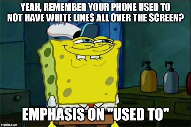 Don't You Squidward Meme | YEAH, REMEMBER YOUR PHONE USED TO NOT HAVE WHITE LINES ALL OVER THE SCREEN? EMPHASIS ON "USED TO" | image tagged in memes,dont you squidward | made w/ Imgflip meme maker