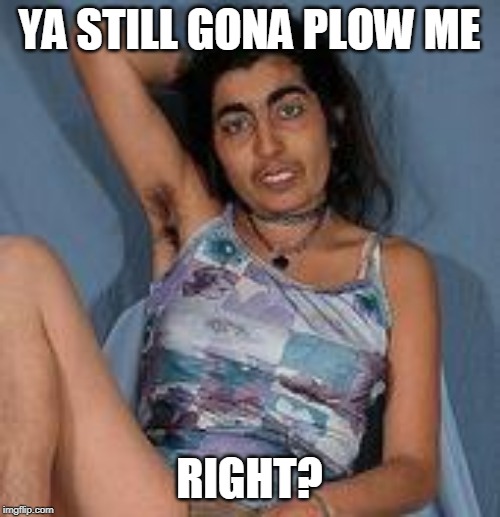 Ugly woman 2 | YA STILL GONA PLOW ME RIGHT? | image tagged in ugly woman 2 | made w/ Imgflip meme maker