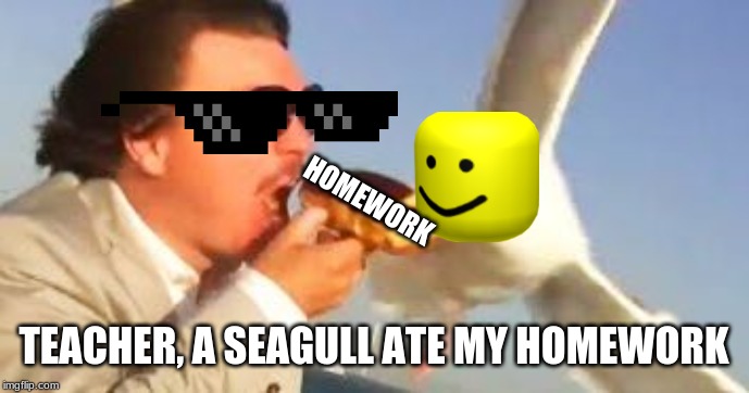 That's A New One | HOMEWORK; TEACHER, A SEAGULL ATE MY HOMEWORK | image tagged in swiping seagull,funny,memes,donut,homework | made w/ Imgflip meme maker