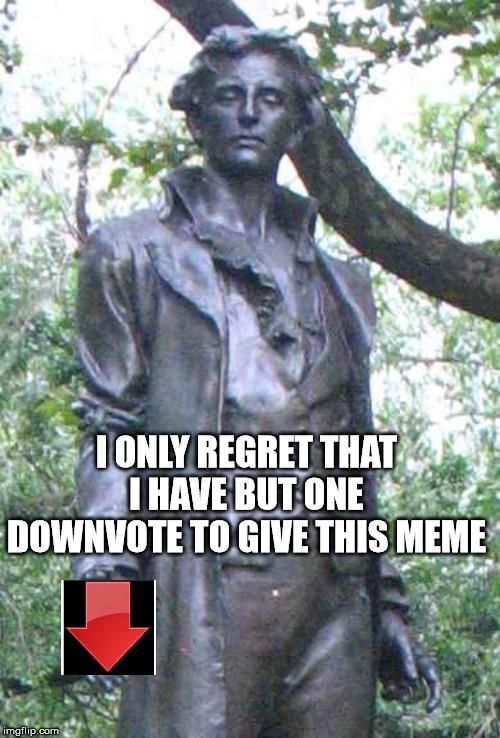 Nathan Hale "I only regret that I have but one ______ to give." | I ONLY REGRET THAT I HAVE BUT ONE DOWNVOTE TO GIVE THIS MEME | image tagged in nathan hale i only regret that i have but one ______ to give,downvote | made w/ Imgflip meme maker