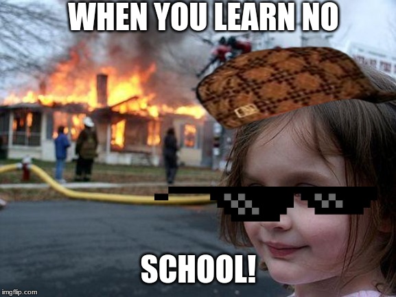 Disaster Girl | WHEN YOU LEARN NO; SCHOOL! | image tagged in memes,disaster girl | made w/ Imgflip meme maker
