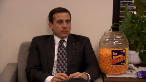 Michael scott eating cheese puffs Blank Meme Template