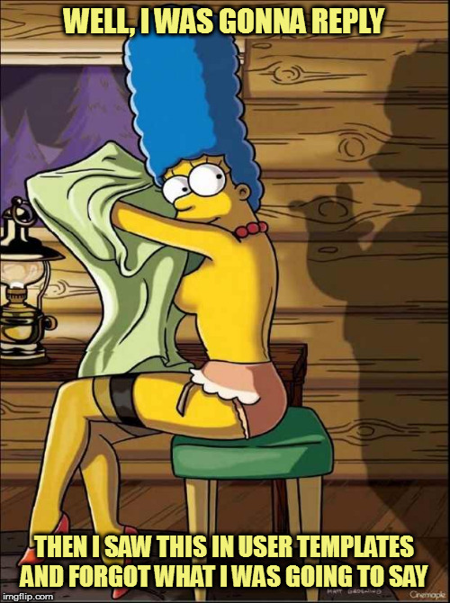 Marge simpson | WELL, I WAS GONNA REPLY THEN I SAW THIS IN USER TEMPLATES AND FORGOT WHAT I WAS GOING TO SAY | image tagged in marge simpson | made w/ Imgflip meme maker