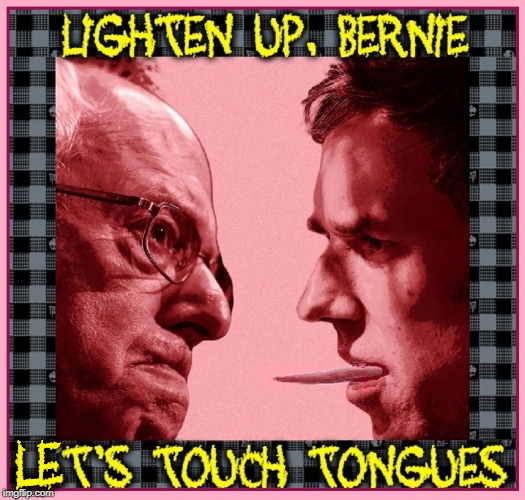 A Vulnernable Moment between Bernie & Beto on Campaign Trail | LE | image tagged in vince vance,bernie sanders,beto,presidential candidates,tongue,gender identity | made w/ Imgflip meme maker