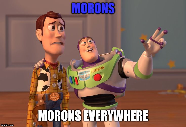 X, X Everywhere Meme | MORONS; MORONS EVERYWHERE | image tagged in memes,x x everywhere | made w/ Imgflip meme maker