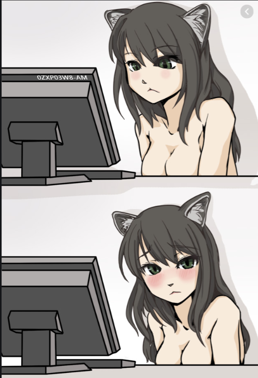 cat girl looking at computer Blank Meme Template