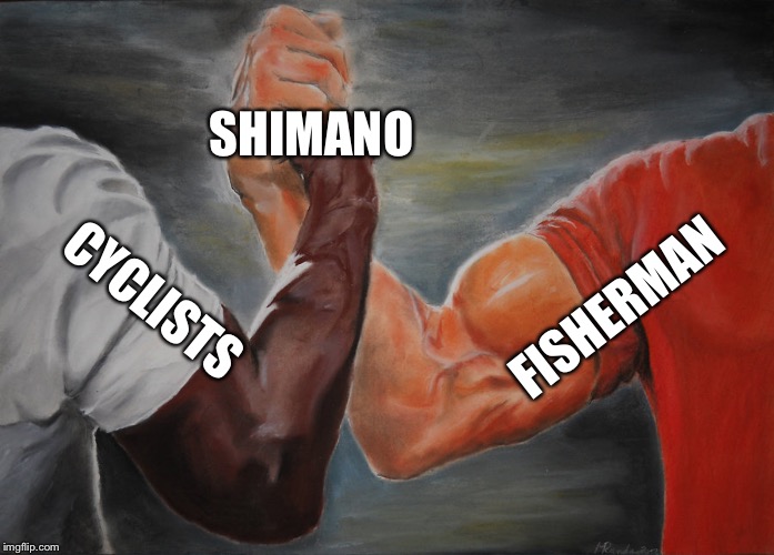 Epic Handshake Meme | SHIMANO; FISHERMAN; CYCLISTS | image tagged in epic handshake | made w/ Imgflip meme maker