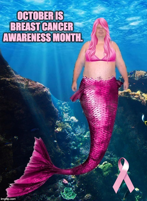 Breast cancer awareness | OCTOBER IS 
    BREAST CANCER 
AWARENESS MONTH. | image tagged in breast cancer awareness,mermaid | made w/ Imgflip meme maker