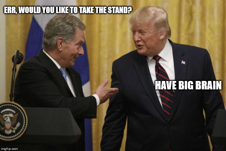 ERR, WOULD YOU LIKE TO TAKE THE STAND? HAVE BIG BRAIN | image tagged in donald trump | made w/ Imgflip meme maker