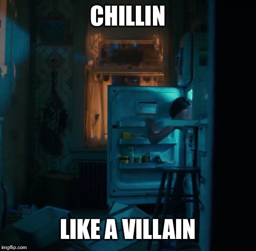 Joker fridge CHILLIN; LIKE A VILLAIN image tagged in joker,refrigerator,chi...