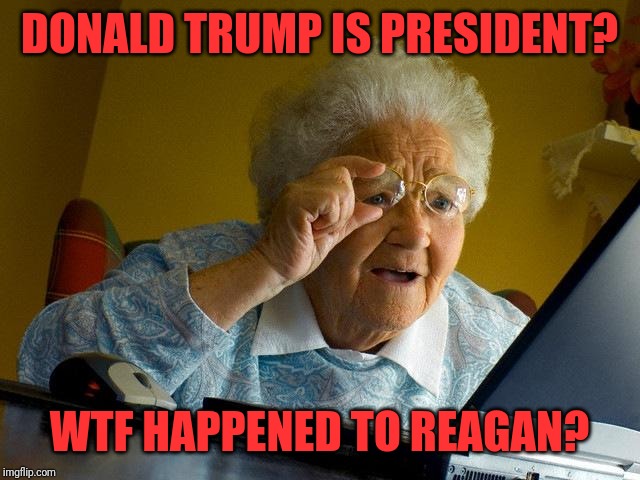 Grandma Finds The Internet | DONALD TRUMP IS PRESIDENT? WTF HAPPENED TO REAGAN? | image tagged in memes,grandma finds the internet | made w/ Imgflip meme maker