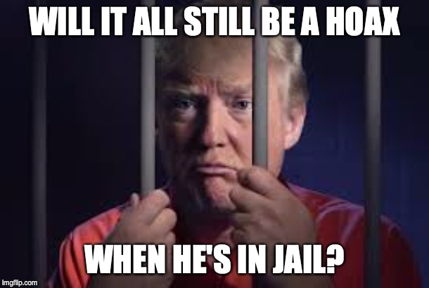 Trump jail | WILL IT ALL STILL BE A HOAX; WHEN HE'S IN JAIL? | image tagged in trump jail | made w/ Imgflip meme maker