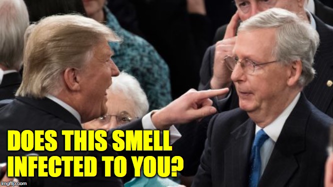 It was only a matter of time. | DOES THIS SMELL INFECTED TO YOU? | image tagged in paging doctor mcconnell,memes,infected,trump | made w/ Imgflip meme maker