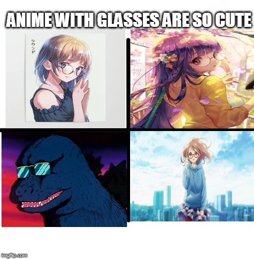 Blank Starter Pack Meme | ANIME WITH GLASSES ARE SO CUTE | image tagged in memes,blank starter pack | made w/ Imgflip meme maker