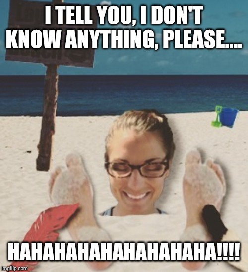 Laughter Beach! | I TELL YOU, I DON'T KNOW ANYTHING, PLEASE.... HAHAHAHAHAHAHAHAHA!!!! | image tagged in laughter beach | made w/ Imgflip meme maker