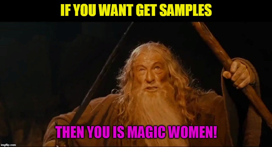 You shall not | IF YOU WANT GET SAMPLES THEN YOU IS MAGIC WOMEN! | image tagged in you shall not | made w/ Imgflip meme maker