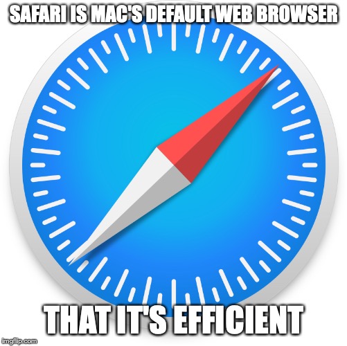 Safari | SAFARI IS MAC'S DEFAULT WEB BROWSER; THAT IT'S EFFICIENT | image tagged in safari,mac,memes | made w/ Imgflip meme maker