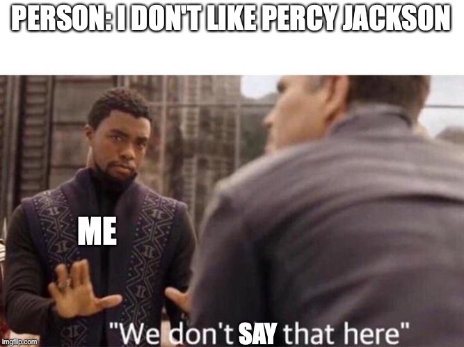 We dont do that here | PERSON: I DON'T LIKE PERCY JACKSON; ME; SAY | image tagged in we dont do that here | made w/ Imgflip meme maker