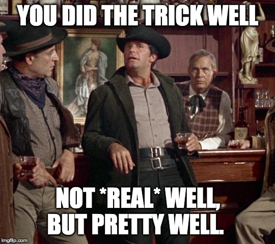 Not REAL Well, But Pretty Well. | YOU DID THE TRICK WELL; NOT *REAL* WELL, BUT PRETTY WELL. | image tagged in not real well but pretty well | made w/ Imgflip meme maker