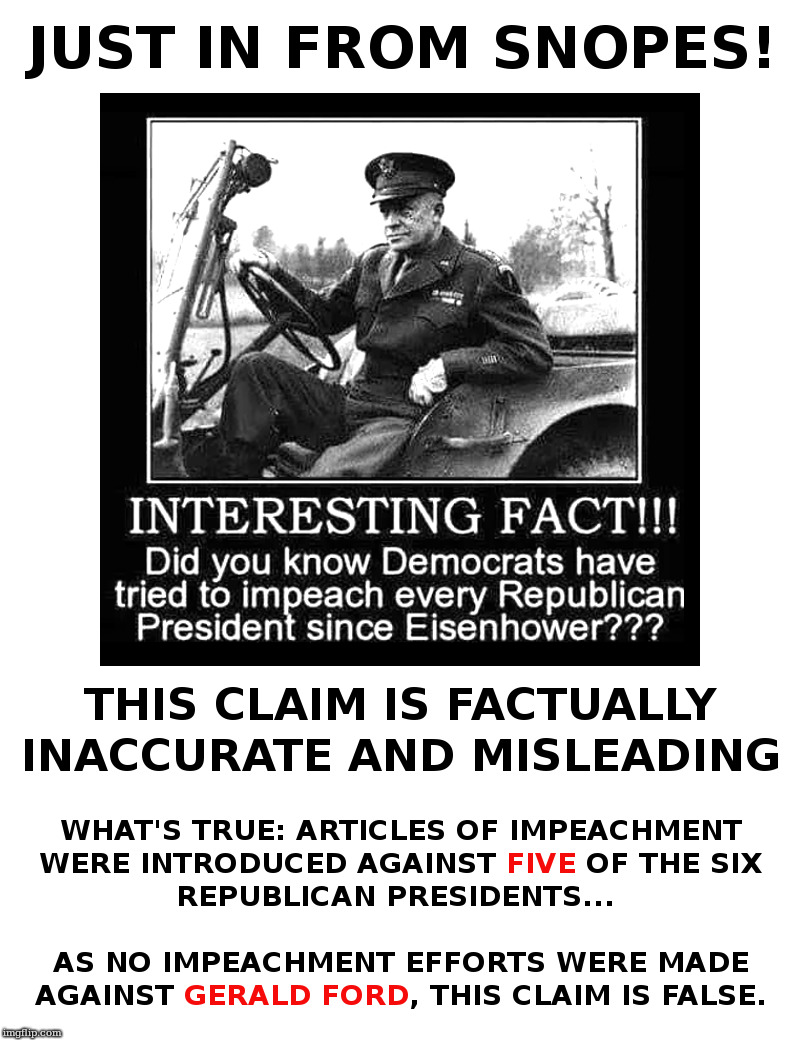 This Just  In From Snopes! | image tagged in snopes,democrats,impeachment,eisenhower,ford | made w/ Imgflip meme maker