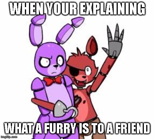 Five Nights At Freddy's, Five Nights At Freddy's Everywhere | WHEN YOUR EXPLAINING; WHAT A FURRY IS TO A FRIEND | image tagged in five nights at freddy's five nights at freddy's everywhere | made w/ Imgflip meme maker
