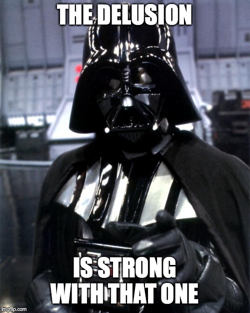 Darth Vader | THE DELUSION; IS STRONG WITH THAT ONE | image tagged in darth vader | made w/ Imgflip meme maker