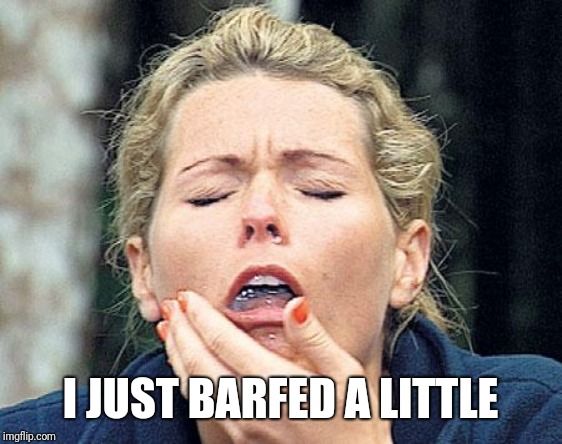 Gagging | I JUST BARFED A LITTLE | image tagged in gagging | made w/ Imgflip meme maker