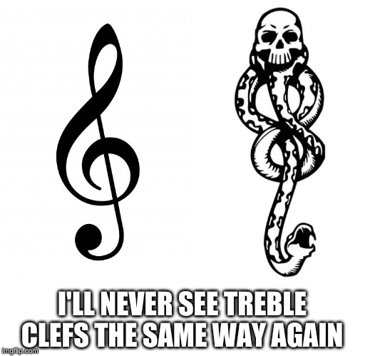 I'LL NEVER SEE TREBLE CLEFS THE SAME WAY AGAIN | image tagged in harry potter,music,meme | made w/ Imgflip meme maker