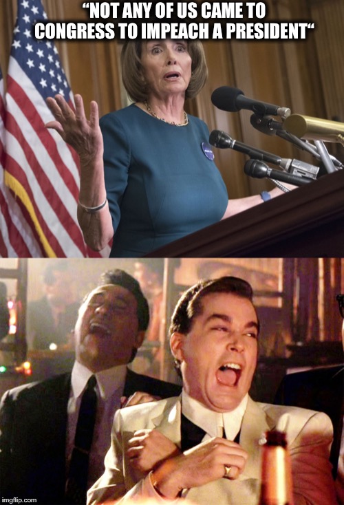 “NOT ANY OF US CAME TO CONGRESS TO IMPEACH A PRESIDENT“ | image tagged in memes,good fellas hilarious,nancy pelosi,trump impeachment | made w/ Imgflip meme maker