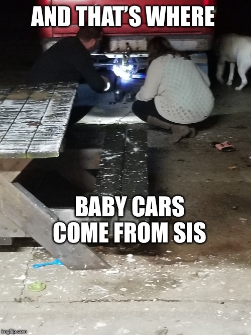 Baby cars | AND THAT’S WHERE; BABY CARS COME FROM SIS | image tagged in funny | made w/ Imgflip meme maker
