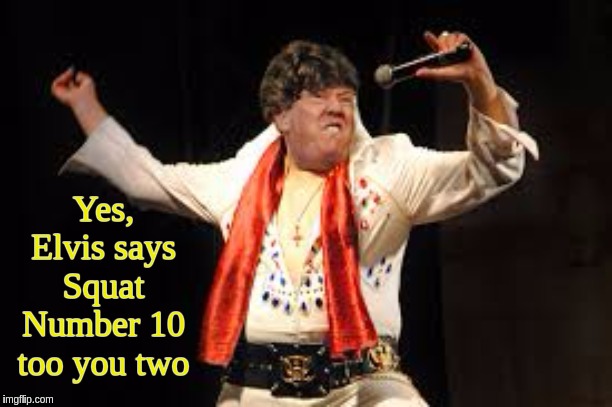 Yes, Elvis says Squat Number 10 too you two | image tagged in prime minister,conservatives | made w/ Imgflip meme maker
