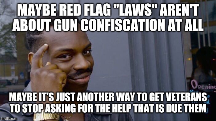 Roll Safe Think About It Meme | MAYBE RED FLAG "LAWS" AREN'T ABOUT GUN CONFISCATION AT ALL; MAYBE IT'S JUST ANOTHER WAY TO GET VETERANS TO STOP ASKING FOR THE HELP THAT IS DUE THEM | image tagged in memes,roll safe think about it | made w/ Imgflip meme maker