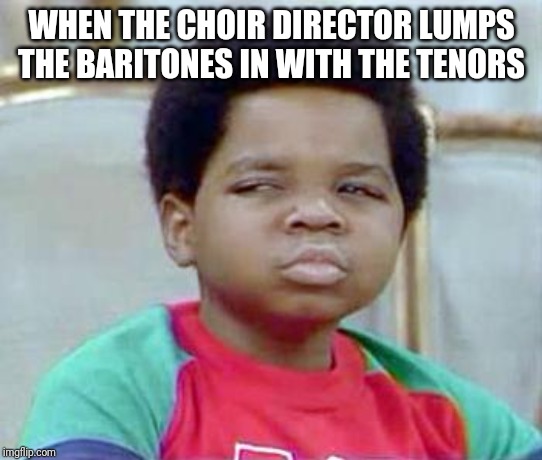 Whatchu Talkin' Bout, Willis? |  WHEN THE CHOIR DIRECTOR LUMPS THE BARITONES IN WITH THE TENORS | image tagged in whatchu talkin' bout willis | made w/ Imgflip meme maker