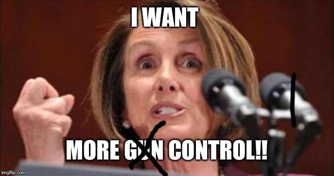 I want More Control!!Uhhh...oops..I mean I want more gun control.. | I WANT; MORE GUN CONTROL!! | image tagged in crazy pelosi,gun control,guns,assault weapons,assault rifle,butthurt liberals | made w/ Imgflip meme maker