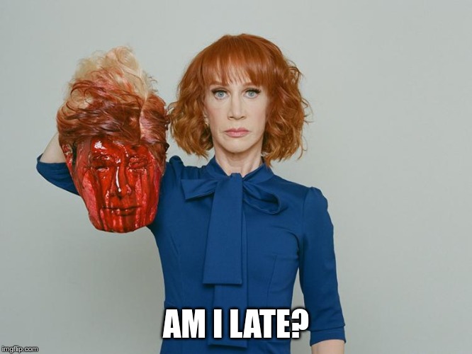 Kathy Griffin Tolerance | AM I LATE? | image tagged in kathy griffin tolerance | made w/ Imgflip meme maker