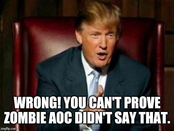Donald Trump | WRONG! YOU CAN'T PROVE ZOMBIE AOC DIDN'T SAY THAT. | image tagged in donald trump | made w/ Imgflip meme maker