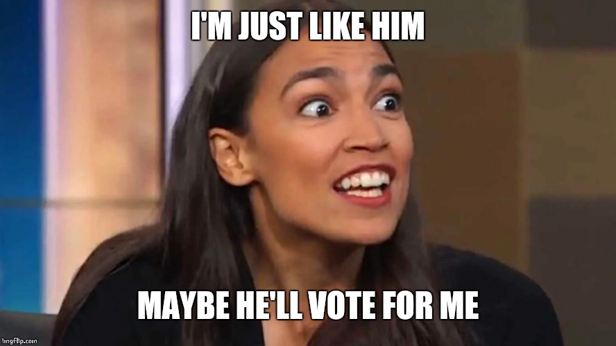 Crazy AOC | I'M JUST LIKE HIM MAYBE HE'LL VOTE FOR ME | image tagged in crazy aoc | made w/ Imgflip meme maker