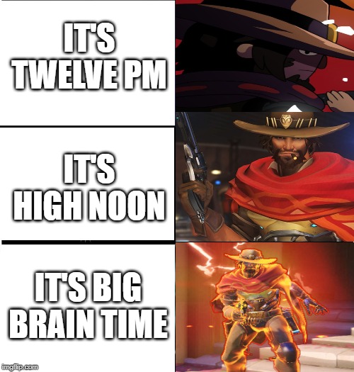 Expanding brain 3 panels | IT'S TWELVE PM; IT'S HIGH NOON; IT'S BIG BRAIN TIME | image tagged in expanding brain 3 panels | made w/ Imgflip meme maker