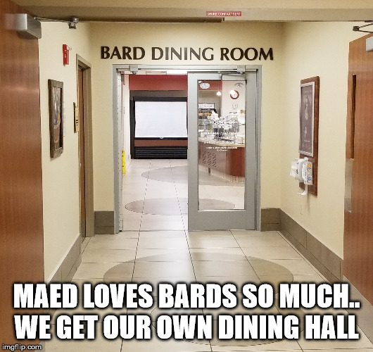 Bard Dining Room | MAED LOVES BARDS SO MUCH..
WE GET OUR OWN DINING HALL | image tagged in bard dining room | made w/ Imgflip meme maker