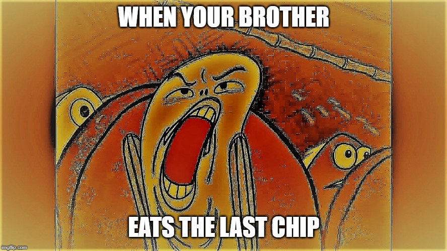 WHEN YOUR BROTHER; EATS THE LAST CHIP | image tagged in memes | made w/ Imgflip meme maker