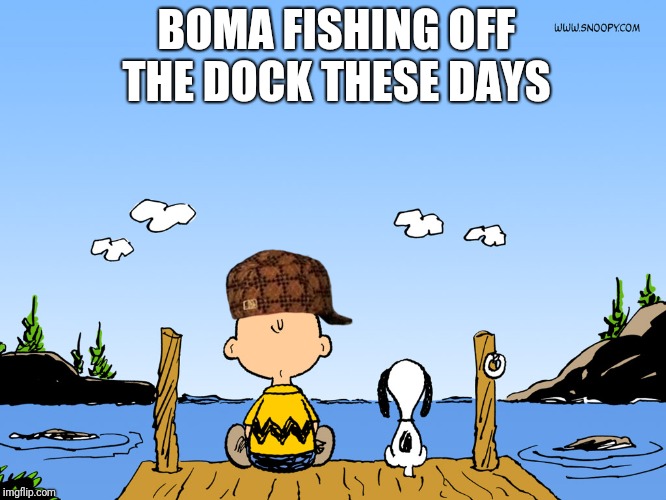 Charlie brown  | BOMA FISHING OFF THE DOCK THESE DAYS | image tagged in charlie brown | made w/ Imgflip meme maker