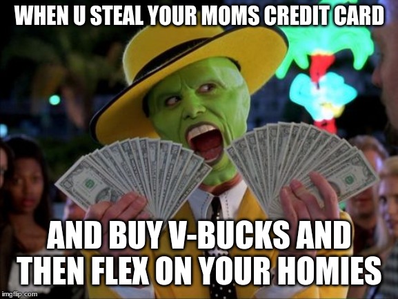 Money Money Meme | WHEN U STEAL YOUR MOMS CREDIT CARD; AND BUY V-BUCKS AND THEN FLEX ON YOUR HOMIES | image tagged in memes,money money | made w/ Imgflip meme maker