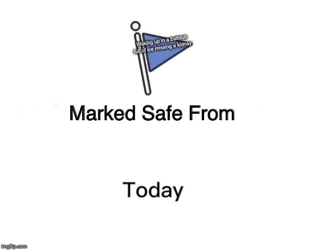 Marked Safe From | Waking up in a bathtub full of ice missing a kidnay | image tagged in memes,marked safe from | made w/ Imgflip meme maker