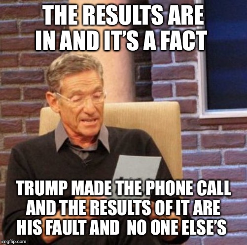 Maury Lie Detector | THE RESULTS ARE IN AND IT’S A FACT; TRUMP MADE THE PHONE CALL AND THE RESULTS OF IT ARE HIS FAULT AND  NO ONE ELSE’S | image tagged in memes,maury lie detector | made w/ Imgflip meme maker