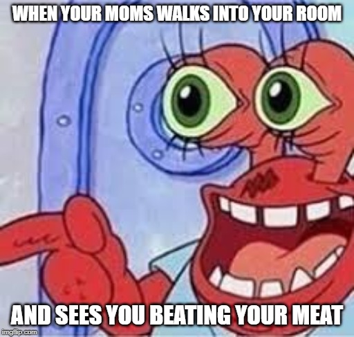 WHEN YOUR MOMS WALKS INTO YOUR ROOM; AND SEES YOU BEATING YOUR MEAT | image tagged in memes | made w/ Imgflip meme maker