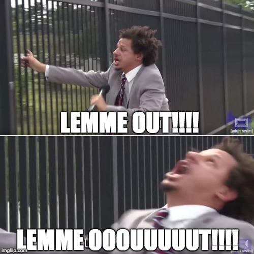 Let me in | LEMME OUT!!!! LEMME OOOUUUUUT!!!! | image tagged in let me in | made w/ Imgflip meme maker