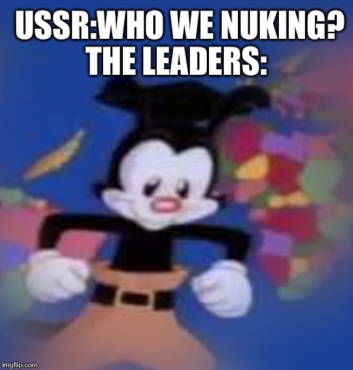 YAKKO | USSR:WHO WE NUKING? THE LEADERS: | image tagged in yakko | made w/ Imgflip meme maker