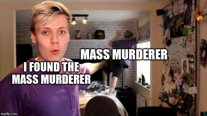 Pyrocyinical Pointing to Pyro in Corner | MASS MURDERER; I FOUND THE MASS MURDERER | image tagged in pyrocyinical pointing to pyro in corner | made w/ Imgflip meme maker