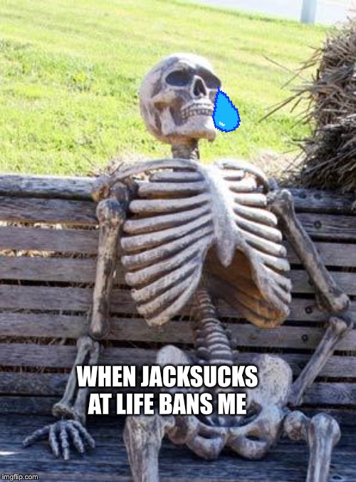 Waiting Skeleton | WHEN JACKSUCKS AT LIFE BANS ME | image tagged in memes,waiting skeleton | made w/ Imgflip meme maker